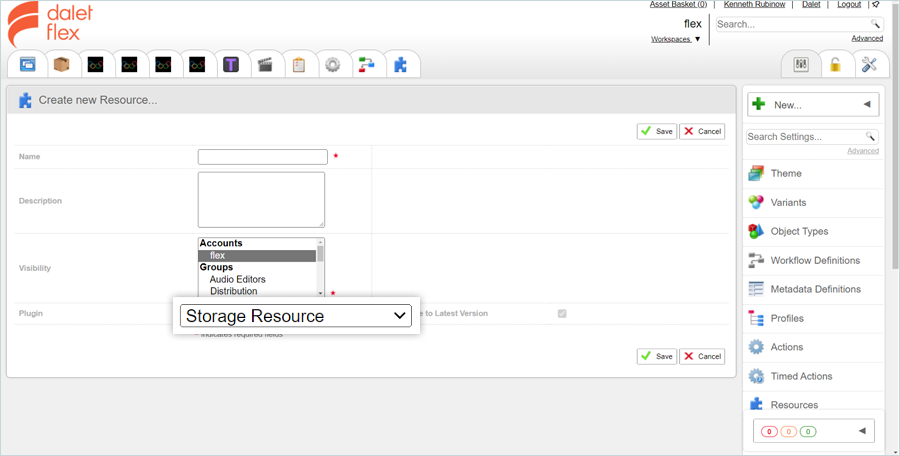 Enter a name and select Storage Resource as the Plugin type